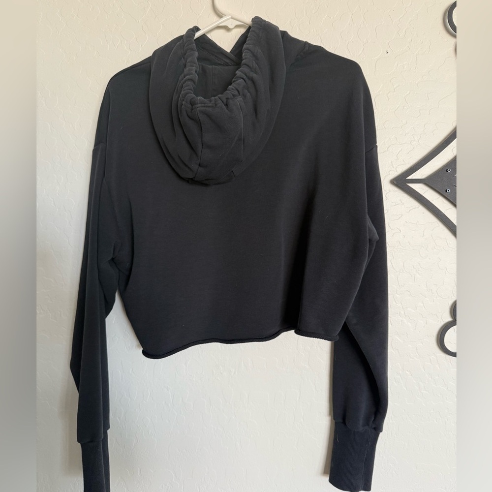 ADIDAS Black Cropped Hoodie with Green Iridescent Logo - XS - Picture 4 of 5